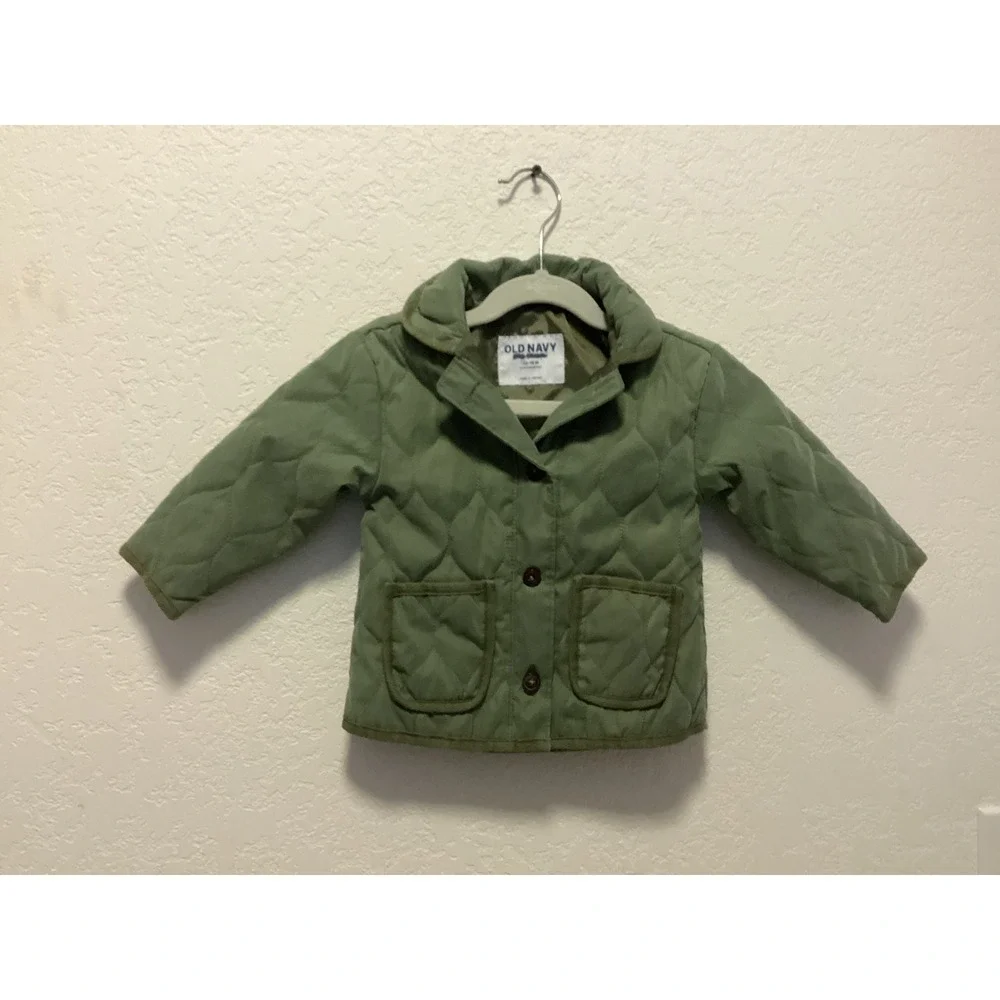Old Navy Quilted Barn Jacket Toddler 12-18M Green Water-Resistant Field Coat